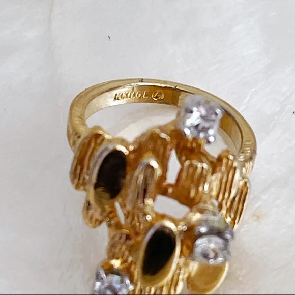 Vintage 18K HGE CZ Abstract Nugget Brutalist Ring Sz 5 Cocktail Statement Ring - Picture 12 of 13